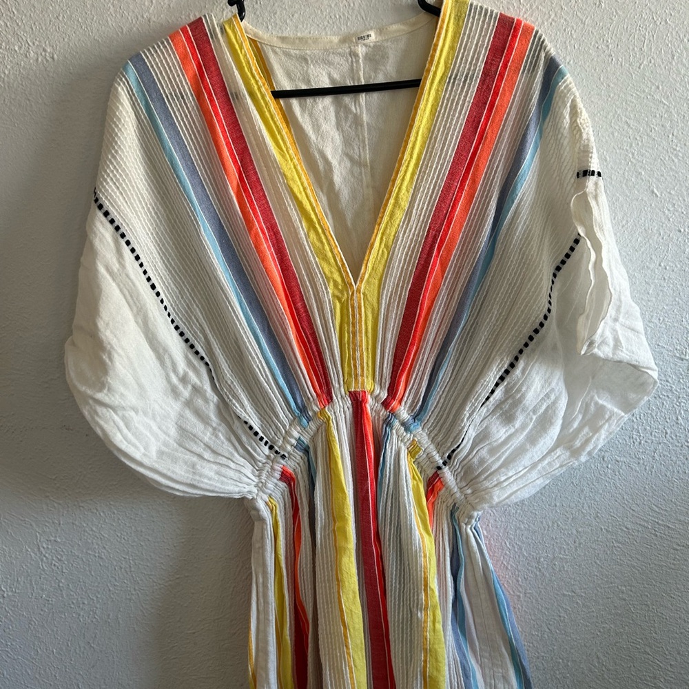 Lemlem White Maxi Dress with Red and Yellow Stripes - Picture 3 of 4